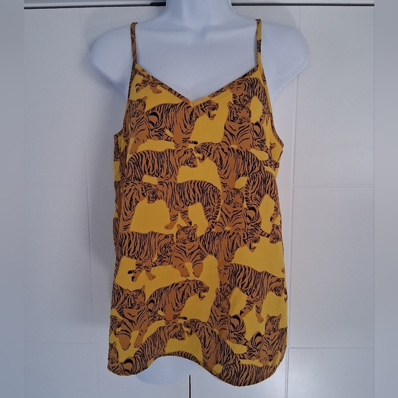 ICHI/ 🐅Tiger Print🐅/ Mustard Yellow Camisole/Spaghetti Strap Top/ Size US S - Picture 4 of 12
